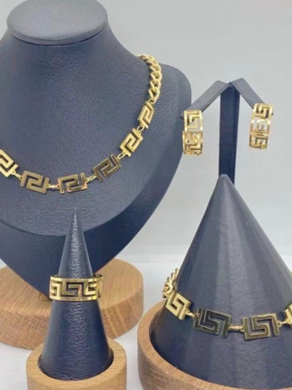 Gold plated stainless steel Greek Key Necklace & Jewelry Set - Women’s Jewelry